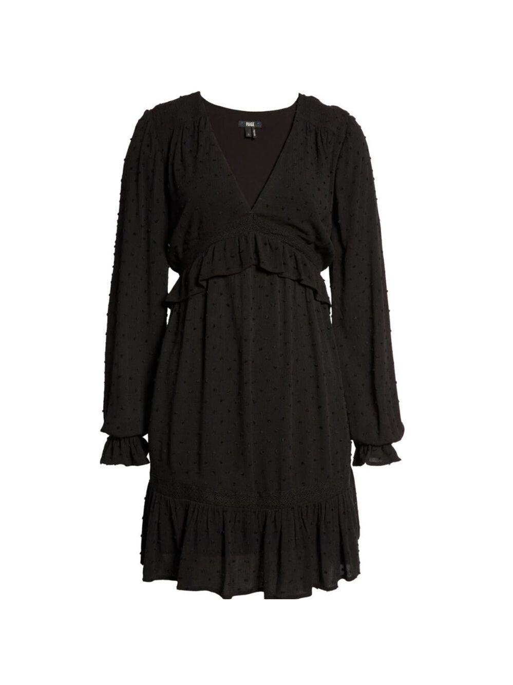 Paige Odelise Clip Dot V-Neck Long Sleeve Black Dress - Size Medium, NWT